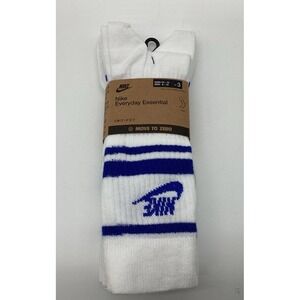 3- Nike Dry- Fit Crew Socks WMN 10-13 Men 8-12 NWT $22 White Blue